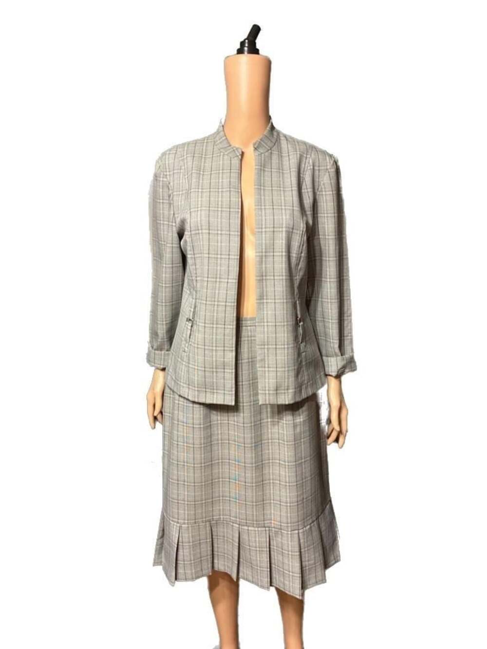 Perceptions Women's Gray Plaid Skirt Suit Set with Jacket and Skirt